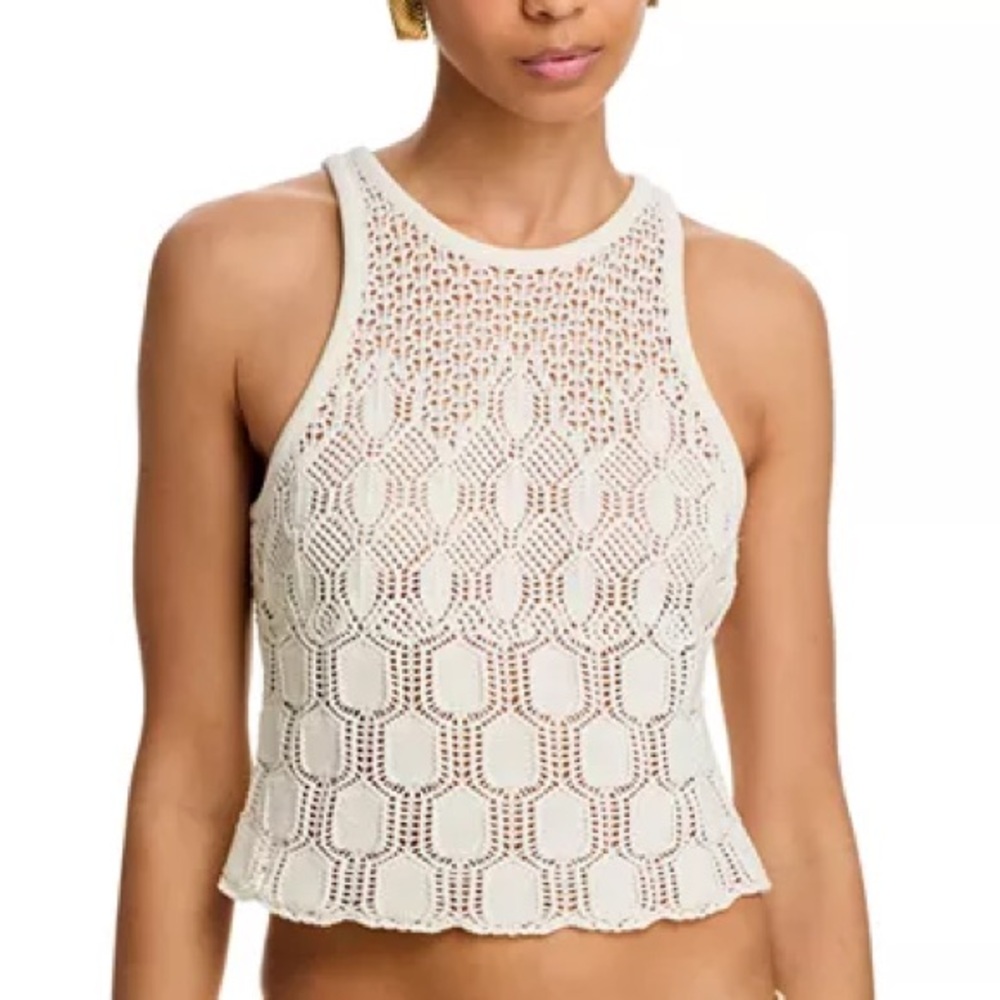 A.L.C. Rosa Off White Cotton Silk Blend Crew Neck Sleeveless Crochet Top NWT S